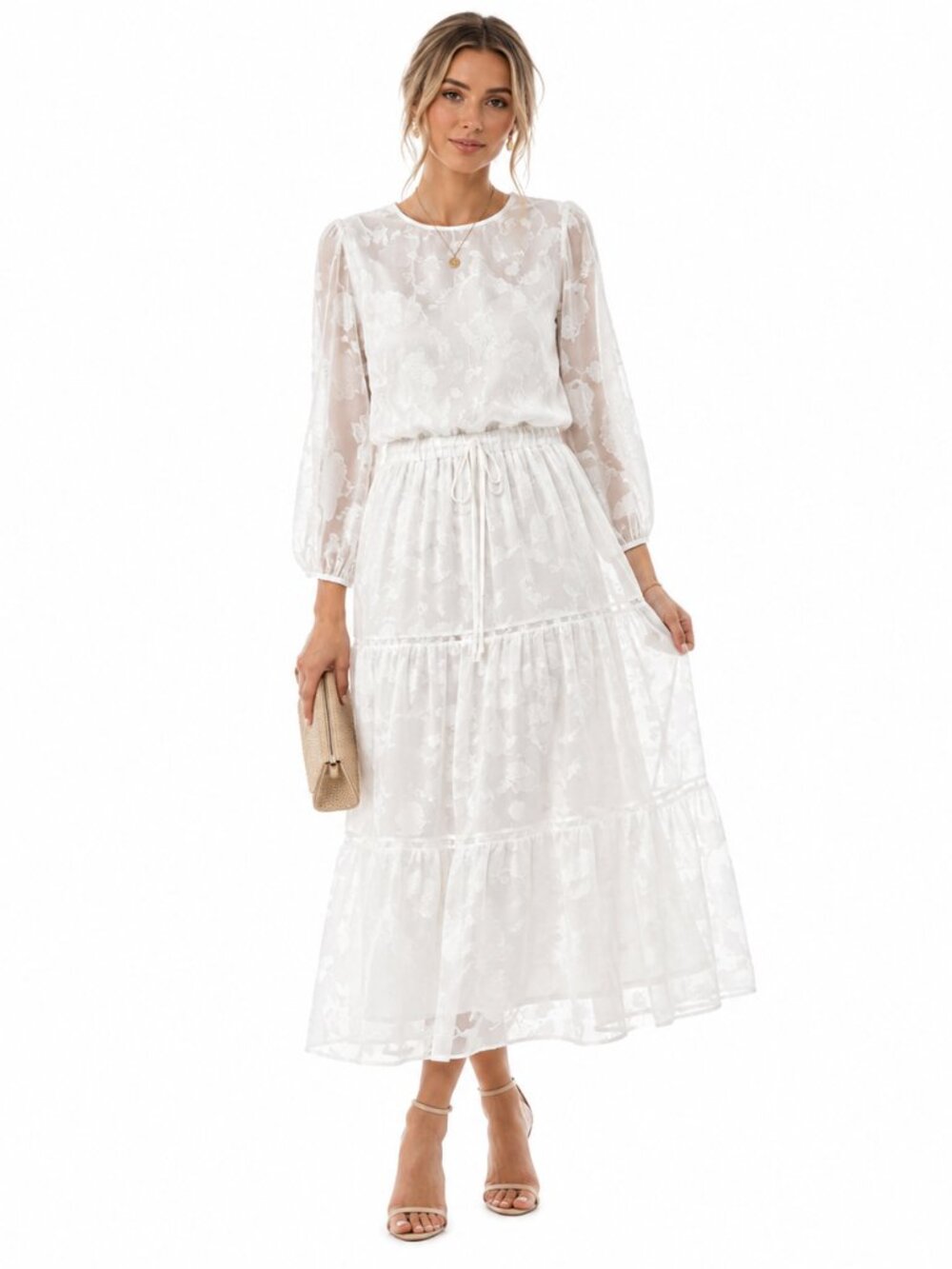 Quiz White Lace Tiered Maxi Dress Womens 14 Boho Cottagecore Romantic NWT